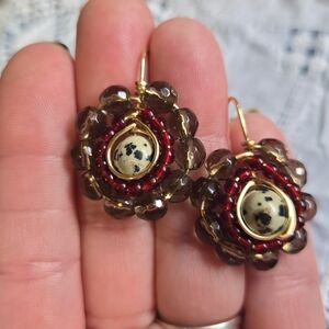 Chic Gold and Red Beaded Earrings